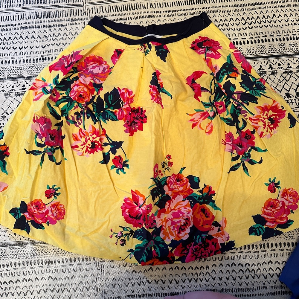 1901 Nordstrom- Yellow A-Line Skirt with Pink & Green Floral Print